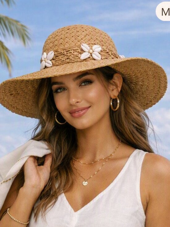 J. Crew Accessories - J. Crew Natural Straw Sun Hat with Shell Accents